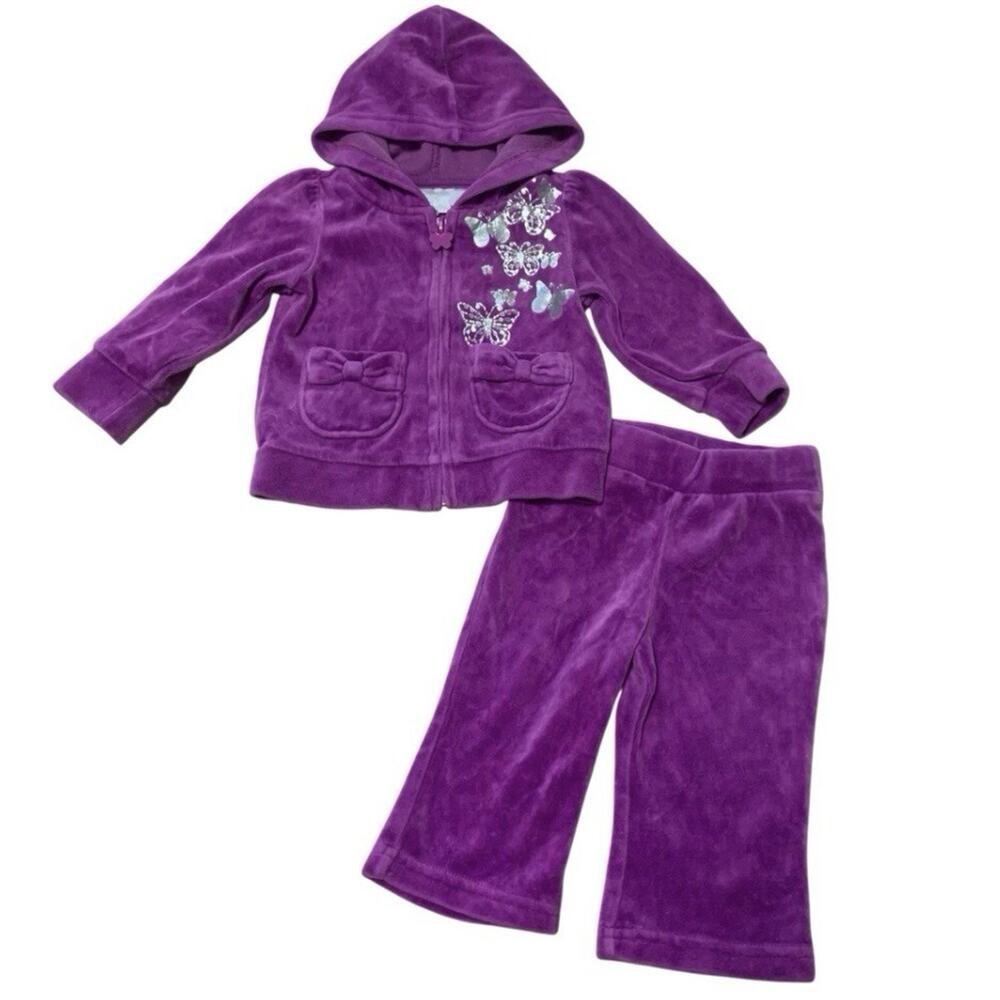 Y2K Koala Baby Purple Velour Tracksuit McBling Butterfly Sequin Girls 6 Months